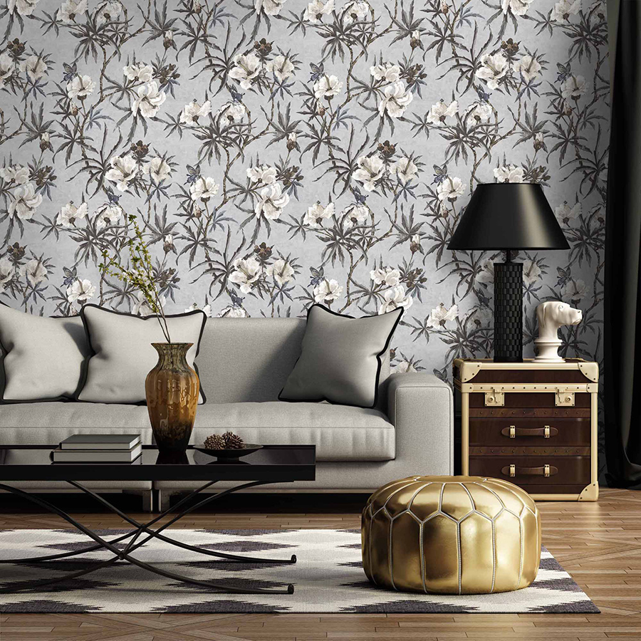 Woodchip and Magnolia wallpaper