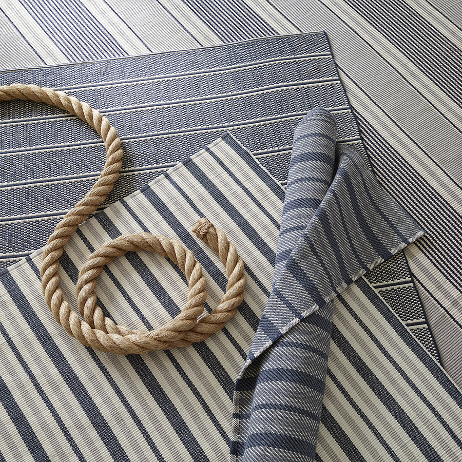 Herringbone Stripe Navy Woven Cotton Rug by Dash & Albert